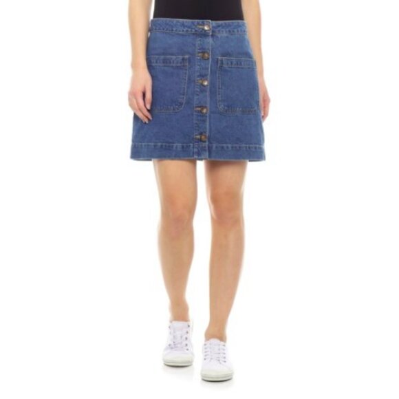 Free People Don't Get Me Wrong Jean Mini Skirt Sz 30 M High Rise Button Front - Picture 1 of 9
